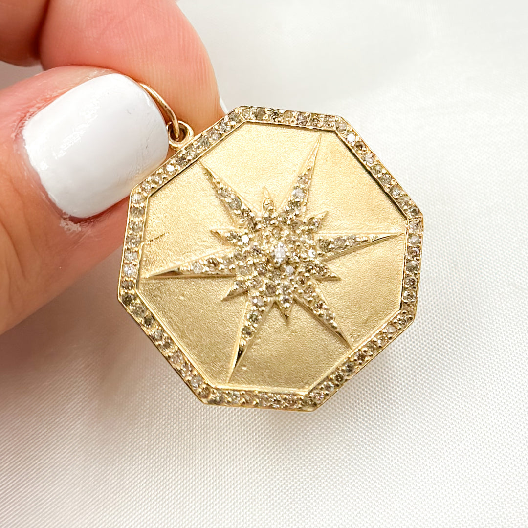 GDP240. 14K Solid Gold Diamond Octagon Star Charm