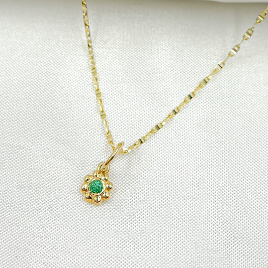 14K Solid Gold Diamond Flower Charm
