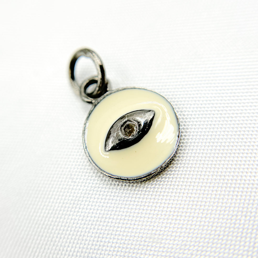 DC132A. Diamond Sterling Silver Round Eye Enamel Charm