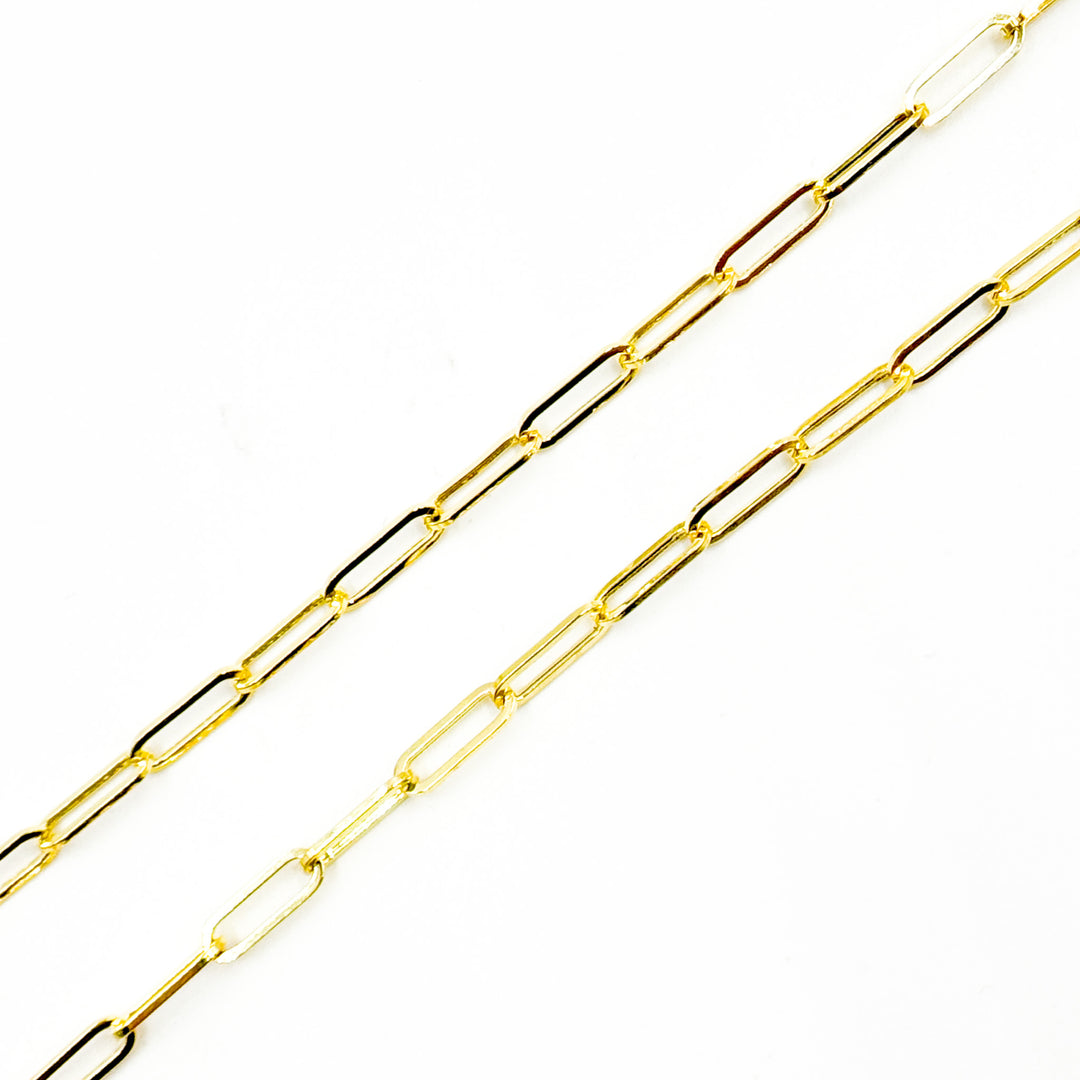 TRE008. 14K Yellow Gold Hollow Flat Paperclip Chain