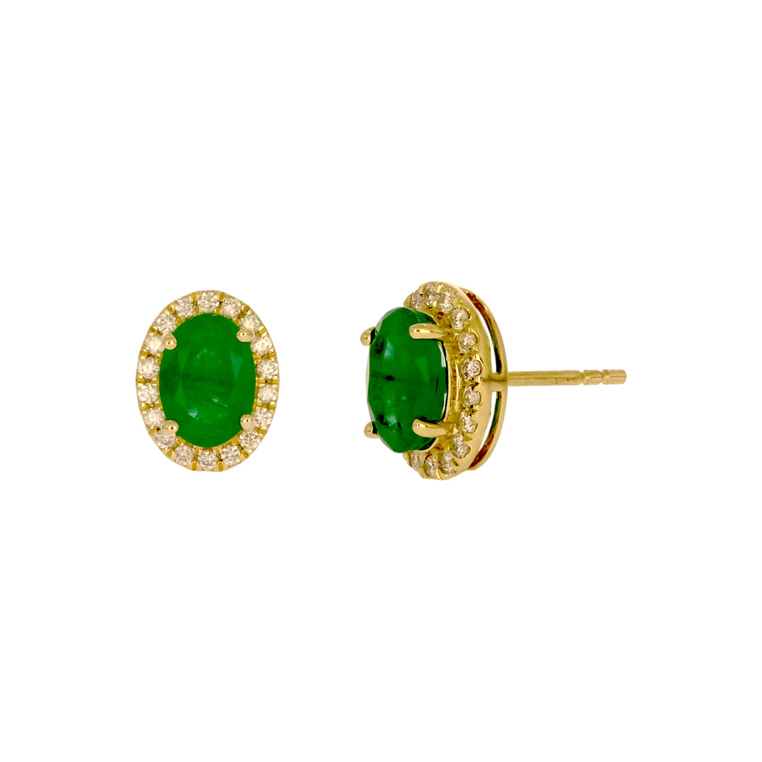 CE97161EM7X5. 14k Solid Gold Diamond and Emerald Stud Earrings