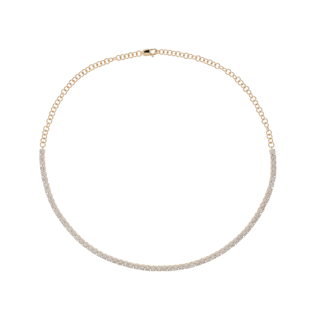 NFR71712. 14K Solid Gold Diamond Tennis Choker Necklace