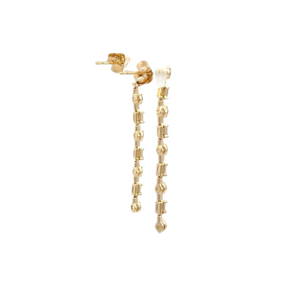 EFG52100. 14k Solid Gold Diamond Baguette Dangle Earrings
