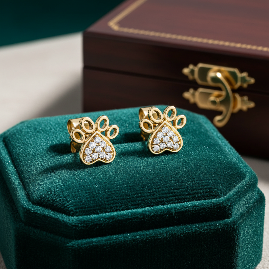 EFA54277. 14K Solid Gold Diamond Paw Studs