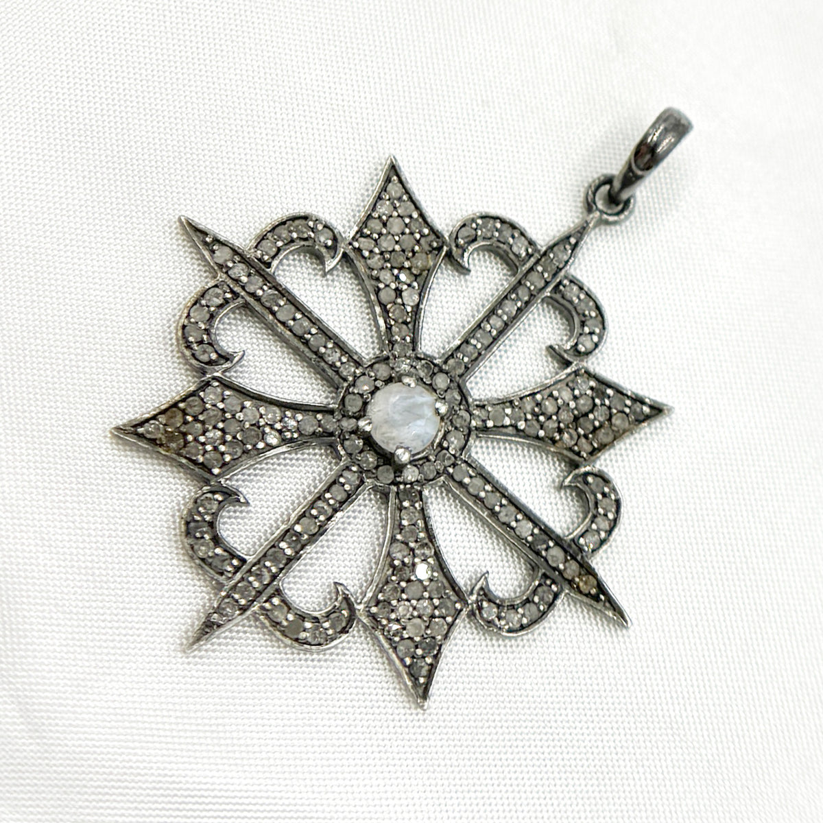 DP016. Diamond Silver Black Rhodium Fancy Arrow Pendant with Gemstone