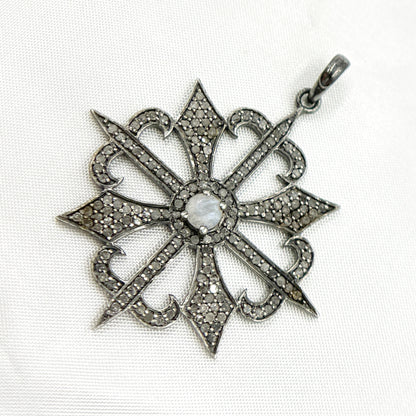 DP016. Diamond Silver Black Rhodium Fancy Arrow Pendant with Gemstone