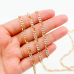 Load image into Gallery viewer, XM/3831C. 14K Gold Filled &amp; Sterling Silver Figaro Link Chain – Long Gold, Short Silver Pattern