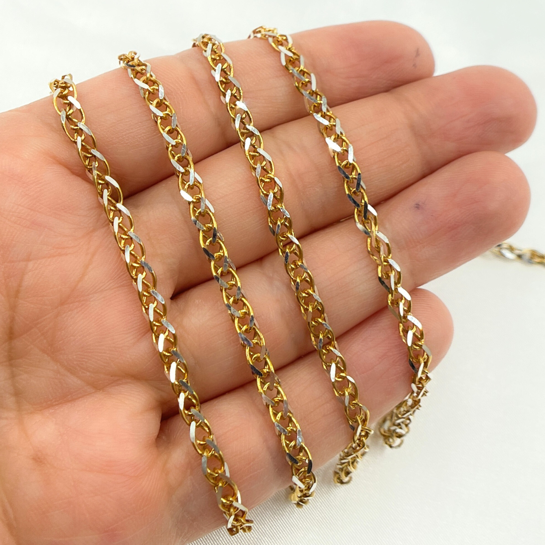 Two Tone Gold Plated and White 925 Sterling Silver Wheat Chain. X8GS