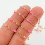 Load image into Gallery viewer, V295PKGF. 14K Gold Filled Pink Color Enamel with Paperclip and Diamond Cut Marina Links