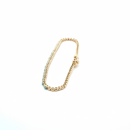 BTF65392. 14k Solid Gold Diamond and Gemstone Beaded Bracelet