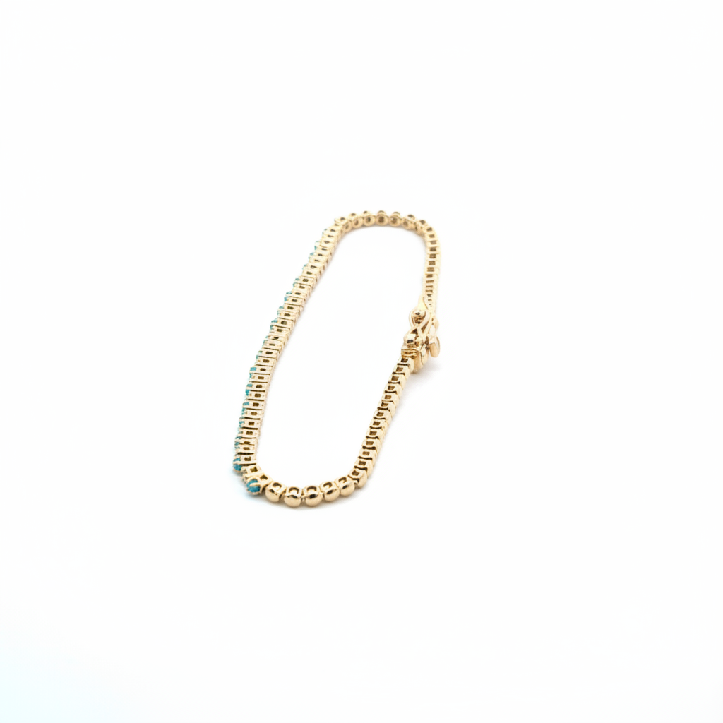BTF65392TQ. 14k Solid Gold Diamond and Turquoise Beaded Bracelet