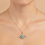 Load image into Gallery viewer, PFE33119. 14K Solid Gold Diamond and Gemstone Eye Necklace