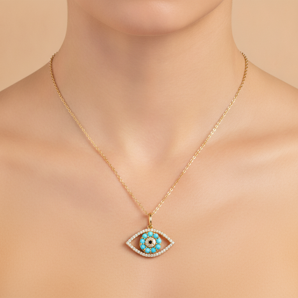 PFE33119. 14K Solid Gold Diamond and Gemstone Eye Necklace