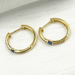 Load image into Gallery viewer, 14K Solid Gold Diamond &amp; Blue Sapphire Hoop Earrings. EHC56664BS
