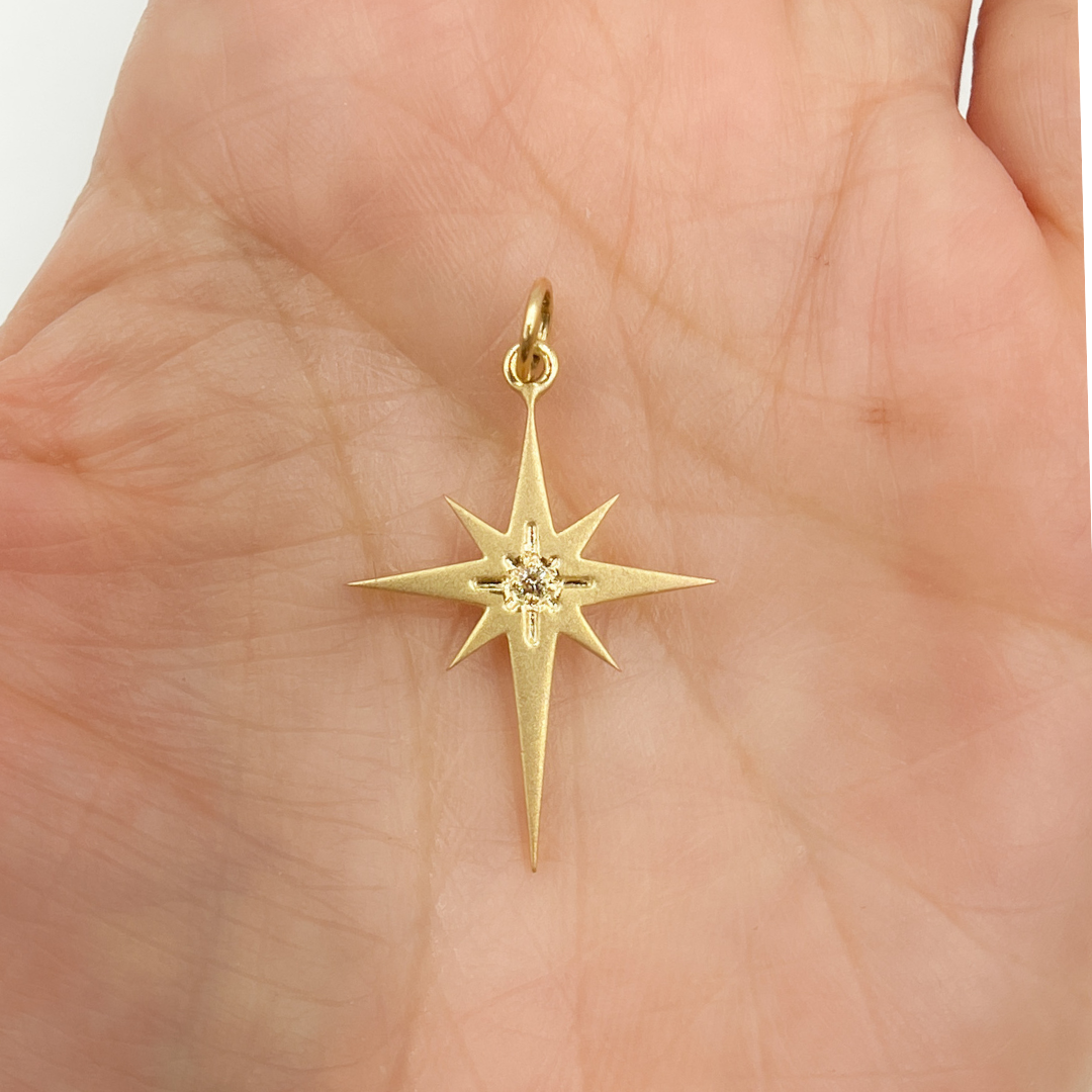 14K Gold with Diamonds Bethlehem Star Shape Charm. GDP38