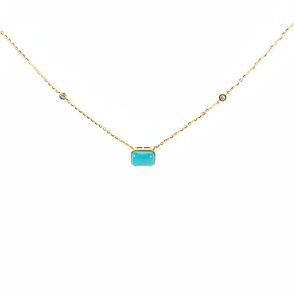 NT407401. 14K Solid Gold Rectangular Gemstone Fancy Tiny Necklace