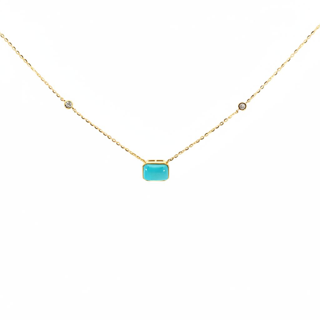 NT407401. 14K Solid Gold Rectangular Turquoise Fancy Tiny Necklace