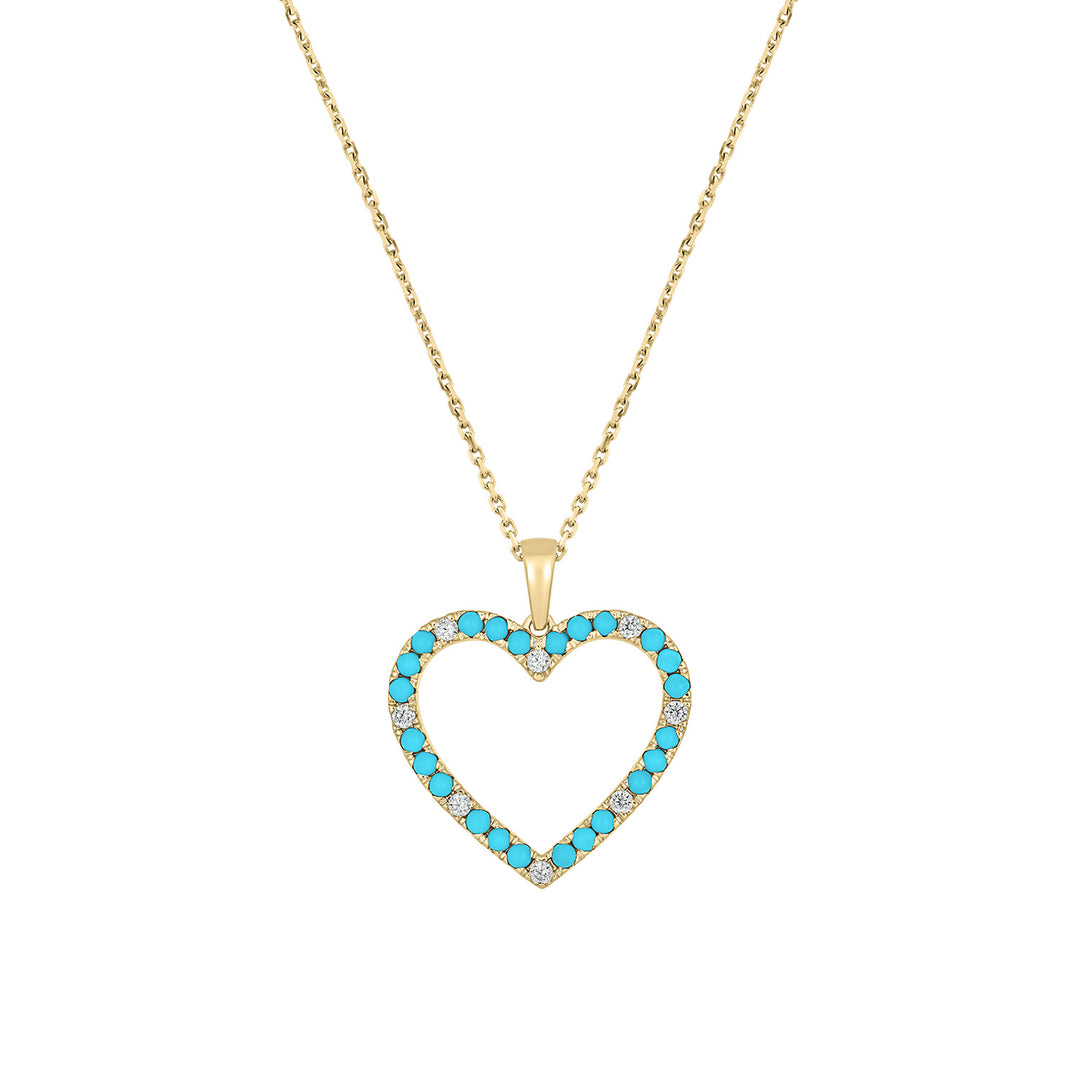 PHB38109TQ. 14K Solid Gold Diamond & Turquoise Heart Pendant