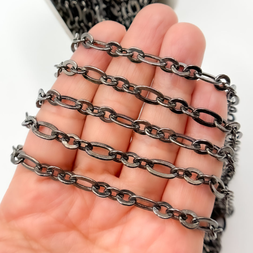 V61BR. Black Rhodium Sterling Silver Oval and Round Link Chain