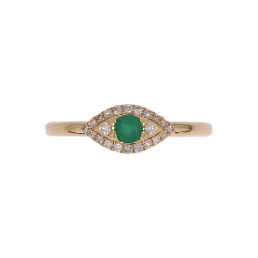 RFB17775EM. 14k Solid Gold Diamond and Emerald Eye Ring