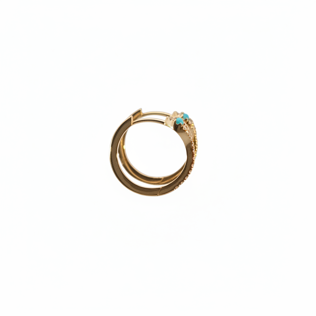 HP404198. 14k Solid Gold Diamond and Gemstone Snake Hoop Earrings