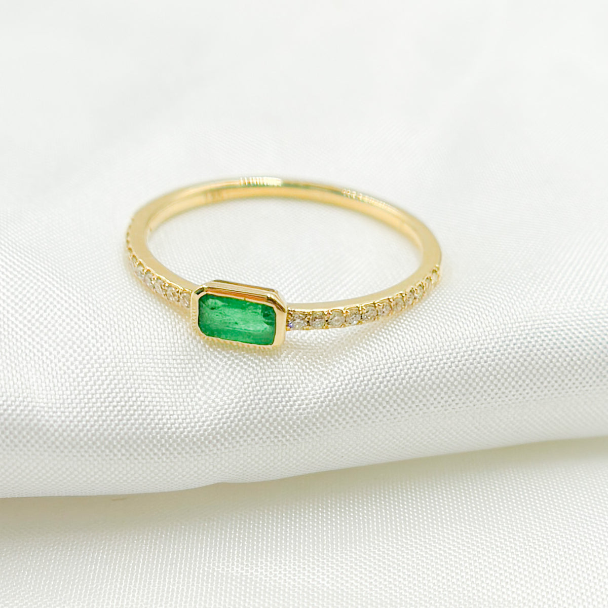 14k Solid Gold Diamond and Emerald Ring.