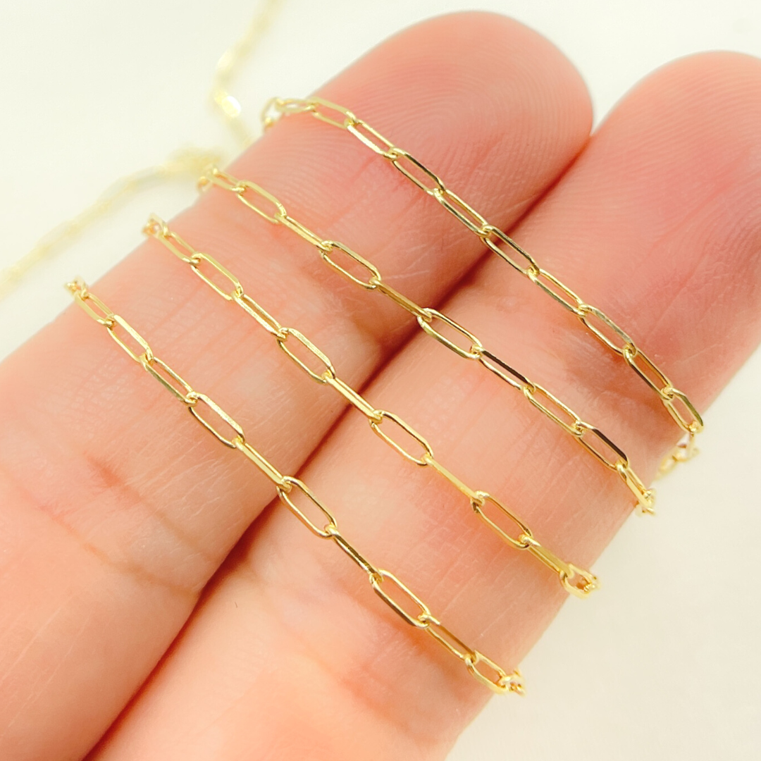 14K Solid Yellow Gold Flat Paperclip Chain by Foot