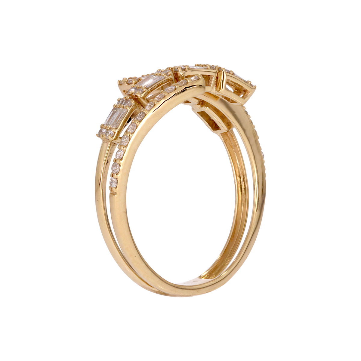 DRN03755. 14K Solid Gold Rows Fancy Diamond Ring