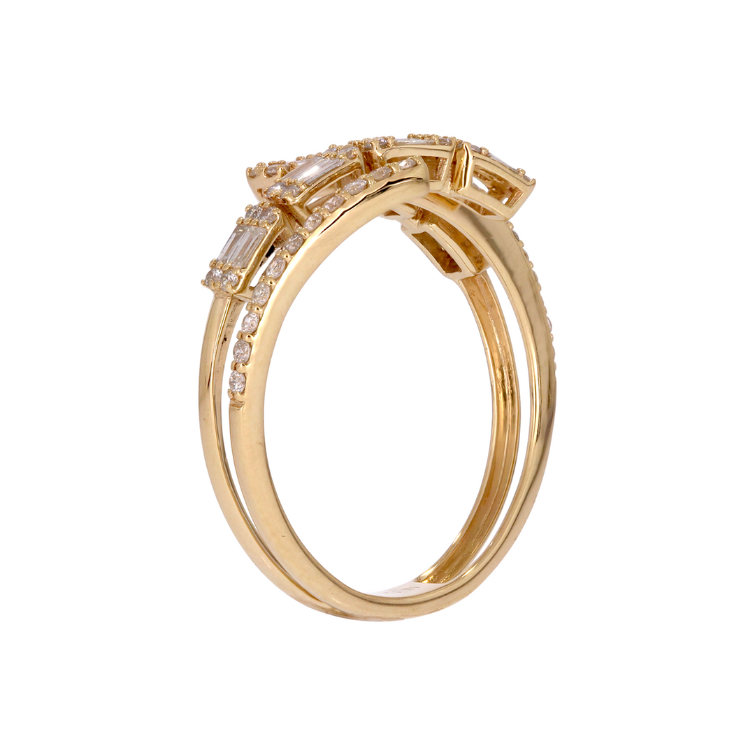 DRN03755. 14K Solid Gold Rows Fancy Diamond Ring