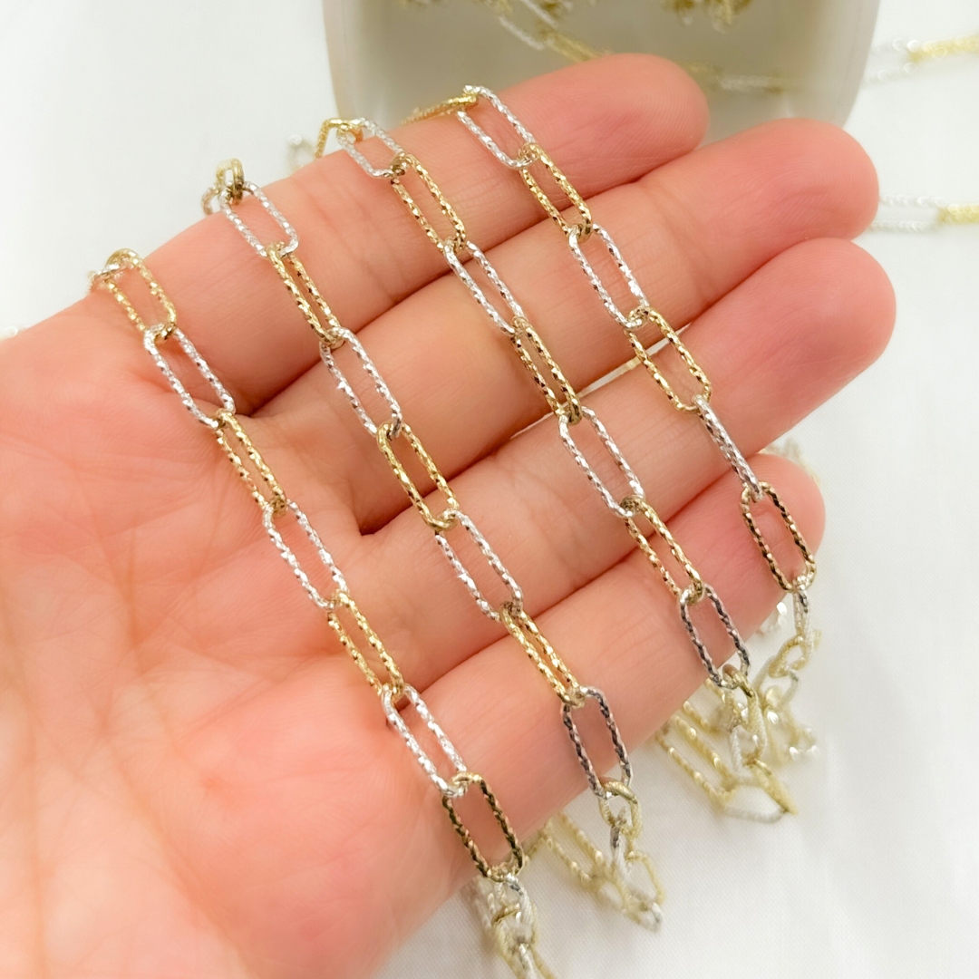 V8GS. Gold Plated 925 Sterling Silver Diamond Cut Paperclip Chain