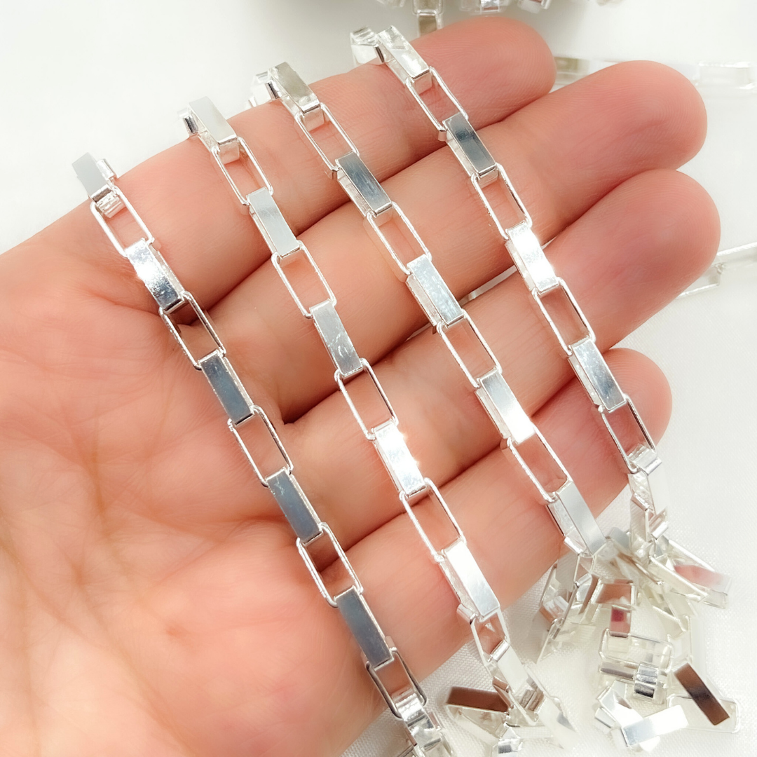 V42SS. Sterling Silver Flat Box Link Chain