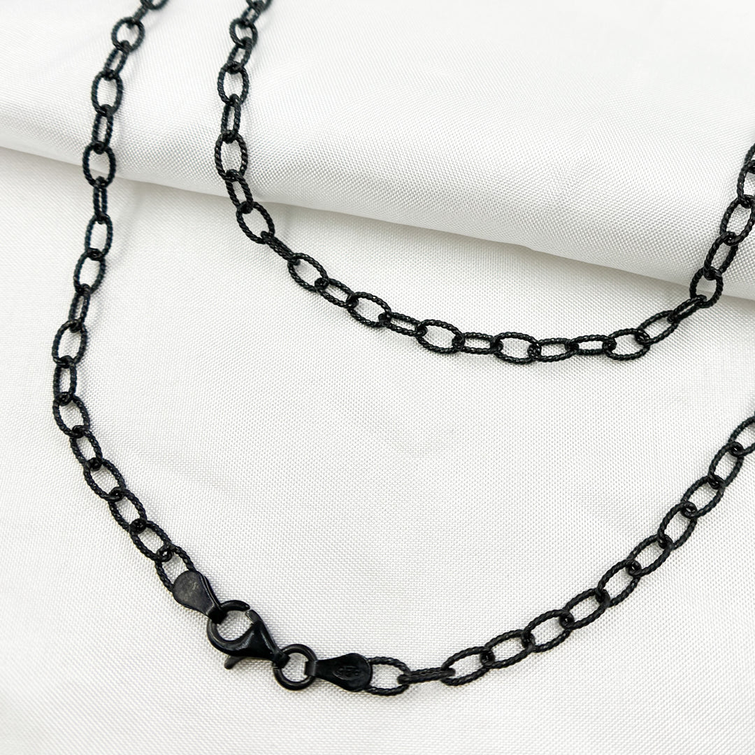 80BR. Black Rhodium 925 Sterling Silver Textured Cable Necklace