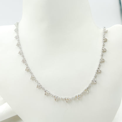 NFU70718. 14K Solid White Gold Diamond Triangles Necklace