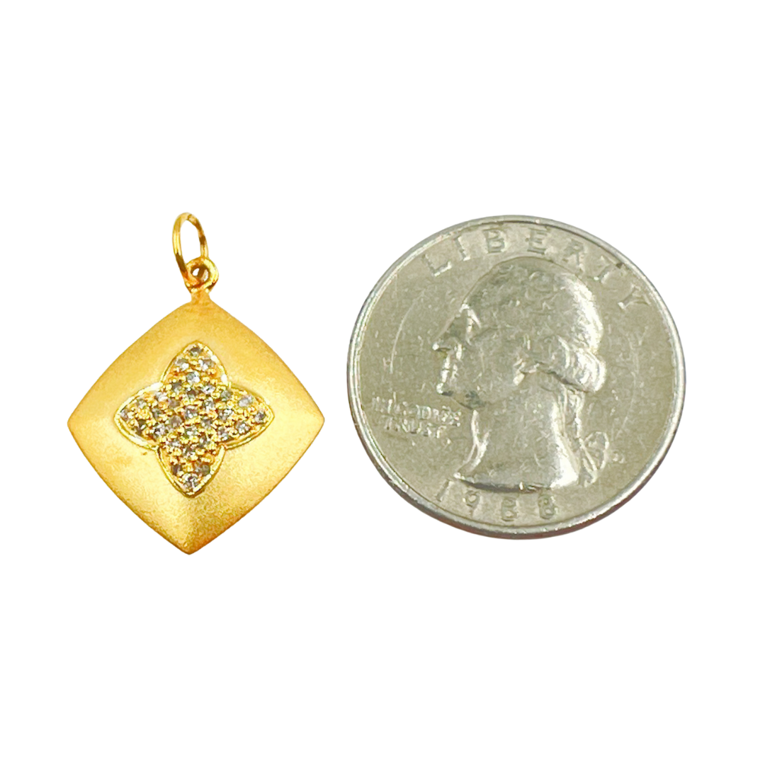 14K Solid Gold Diamonds Flower Square Charm. GDP188