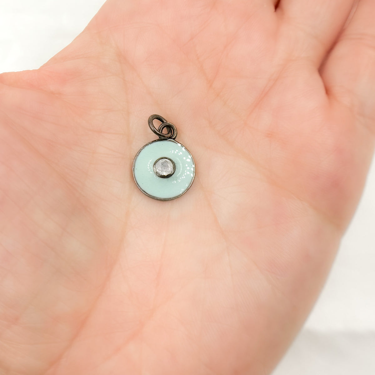 Silver Round Enamel Charm with Gemstone