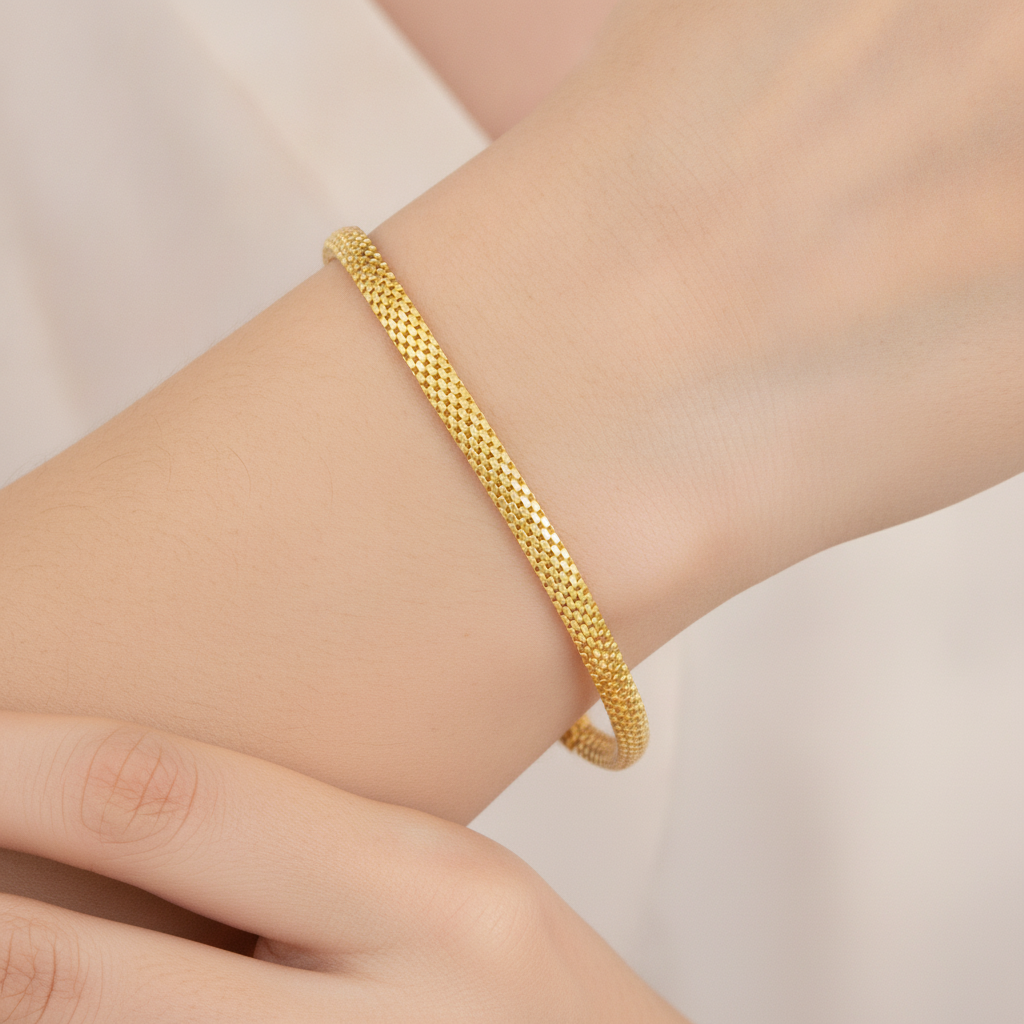 500J02TULIPANBR. 14K Solid Gold Bismark Puff Bracelet