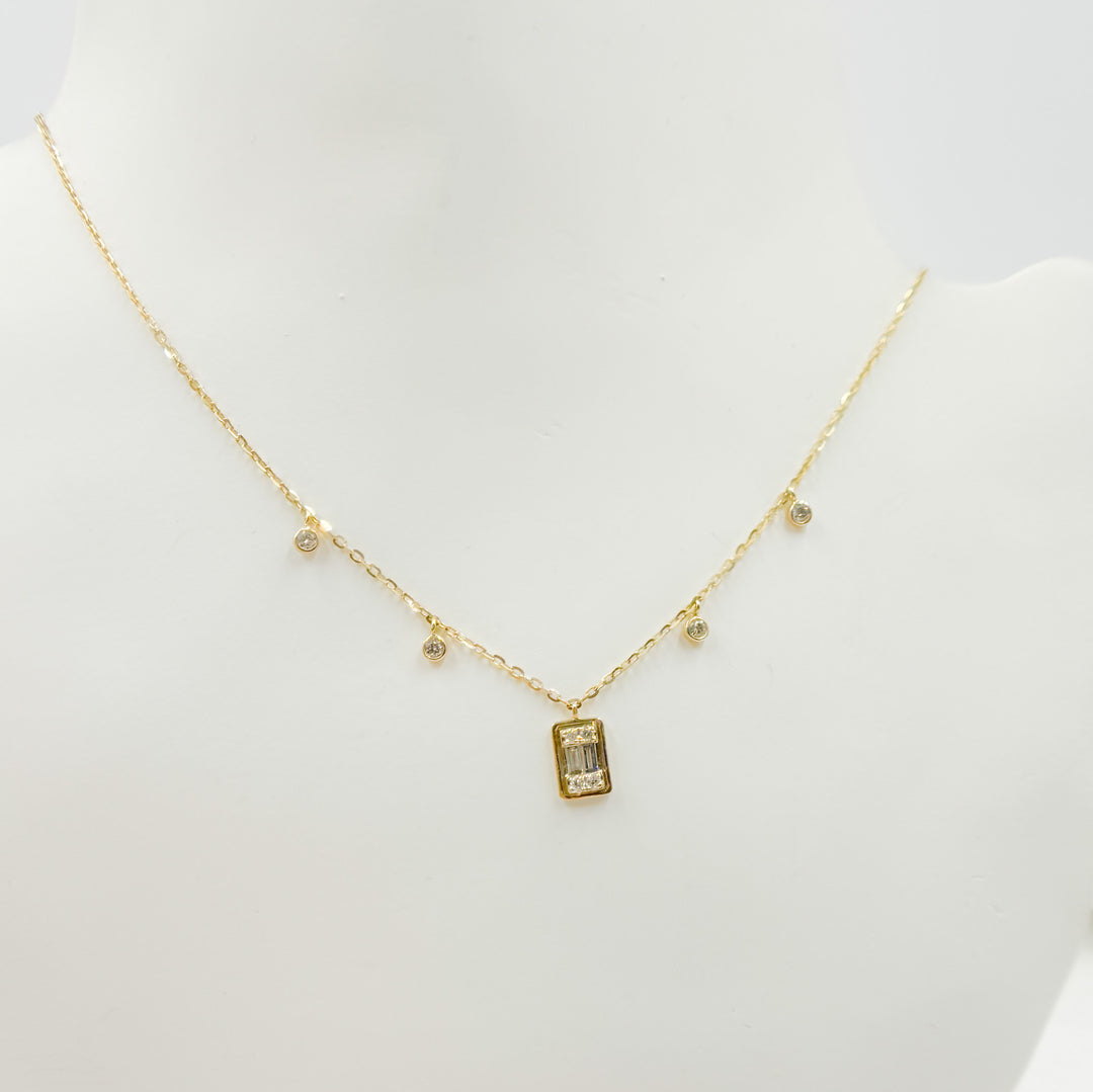 14k Solid Gold Diamond Baguette Dangle Necklace. NT401844