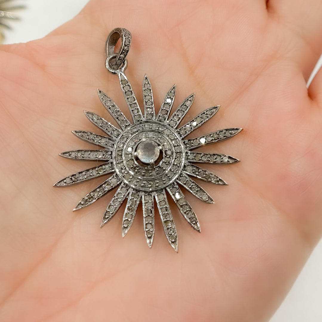 DP065. Diamond Sterling Silver Sun Pendant with Gemstone