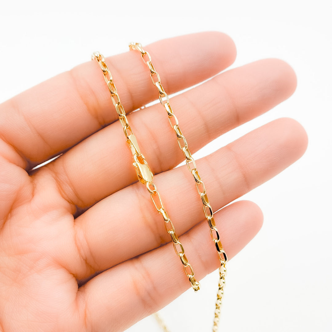 100HVR5614000. 14K Solid Yellow Gold Diamond-Cut Oval Rolo Hollow Chain Necklace