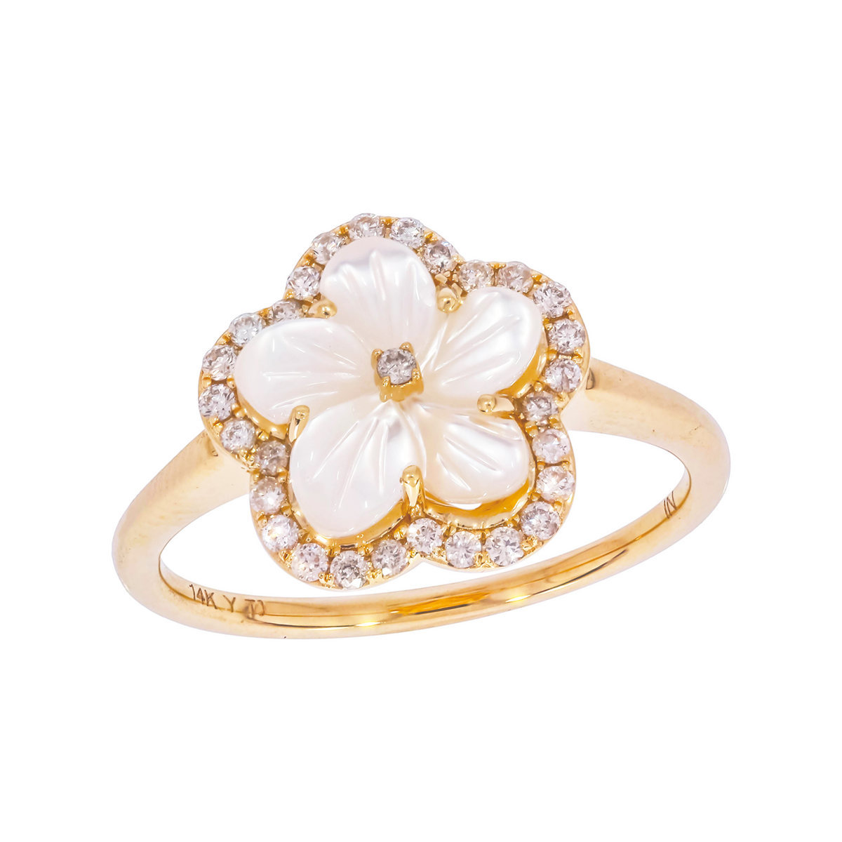 14K Solid Gold Diamond and Gemstone Flower Ring