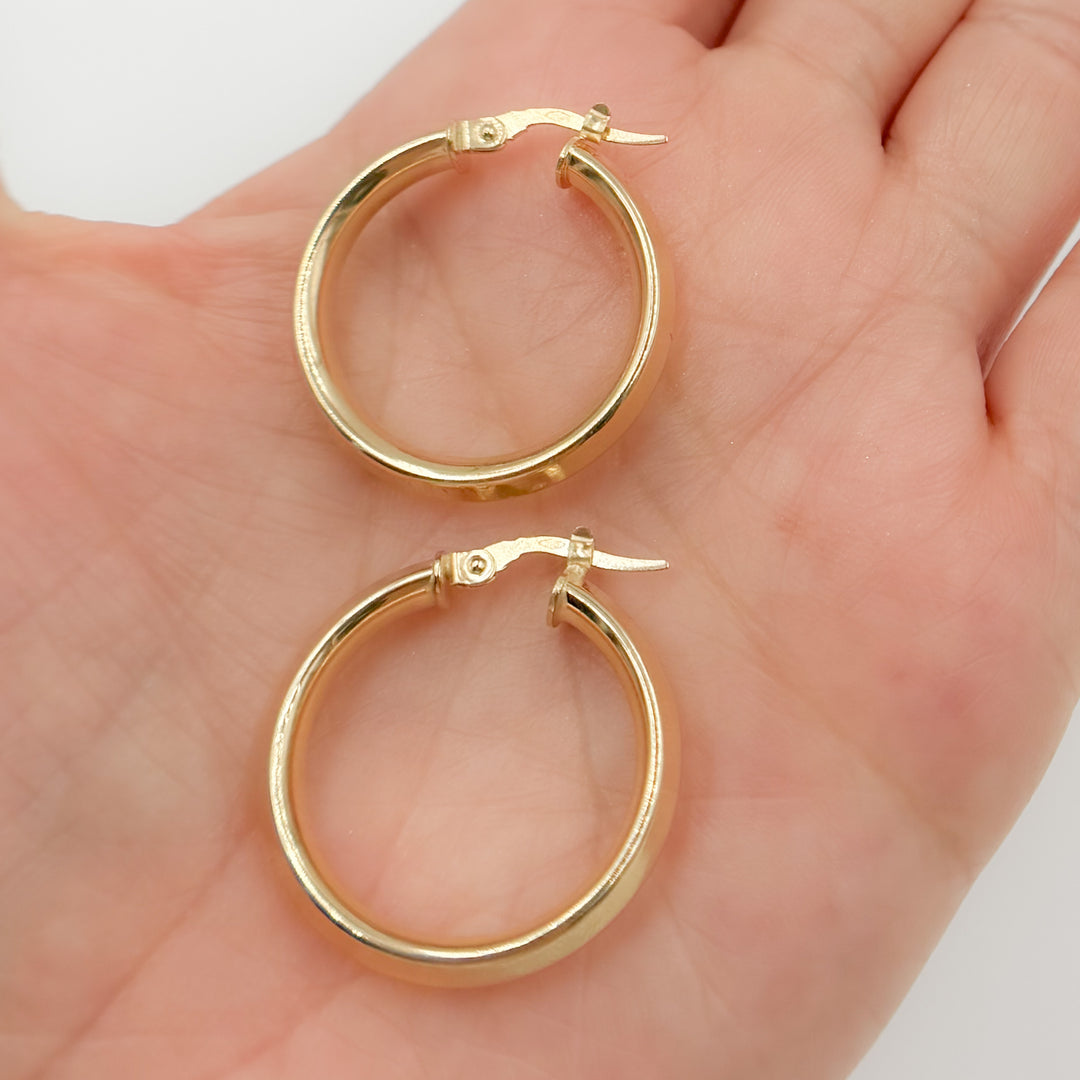 15850024668.  14K Solid Gold Fancy Round Hollow Hoop Earrings