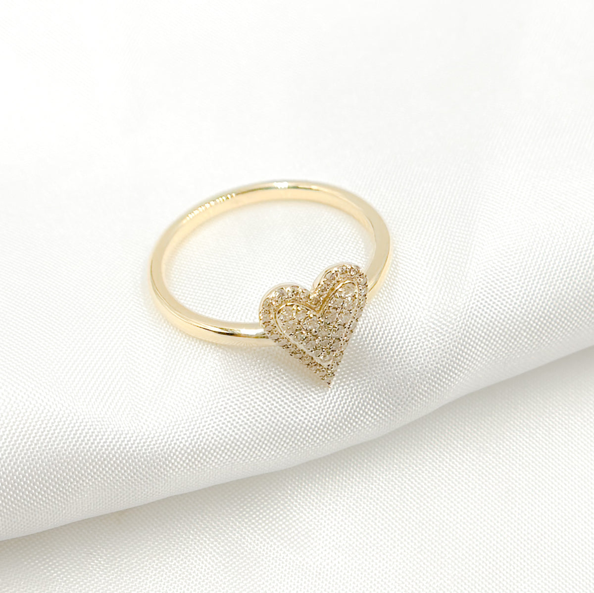 14K Solid Yellow Gold Diamond Heart Ring.