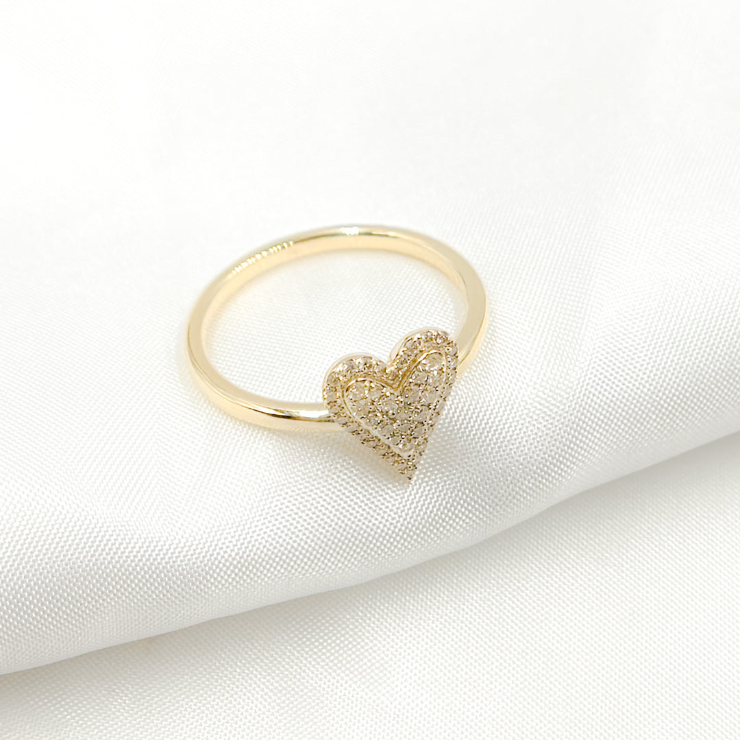 14K Solid Yellow Gold Diamond Heart Ring. RFD18090
