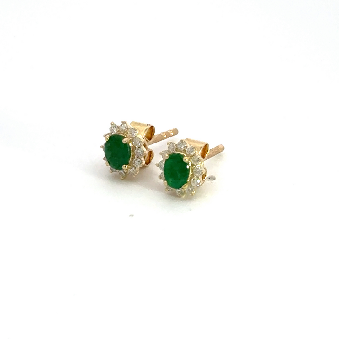 ER113509YEM. 14k Solid White Gold Diamond and Emerald Earrings