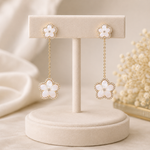 Load image into Gallery viewer, EFL53062PL. 14K Solid Gold Diamond Mother of Pearl Flower Dangle Earrings