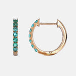 Load image into Gallery viewer, EHZ57450. 14K Solid Yellow Gold Emerald Hoop Earrings