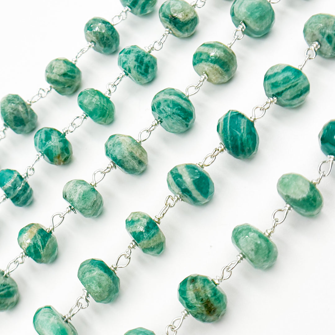 AMZ27. Amazonite Sterling Silver Wire Chain