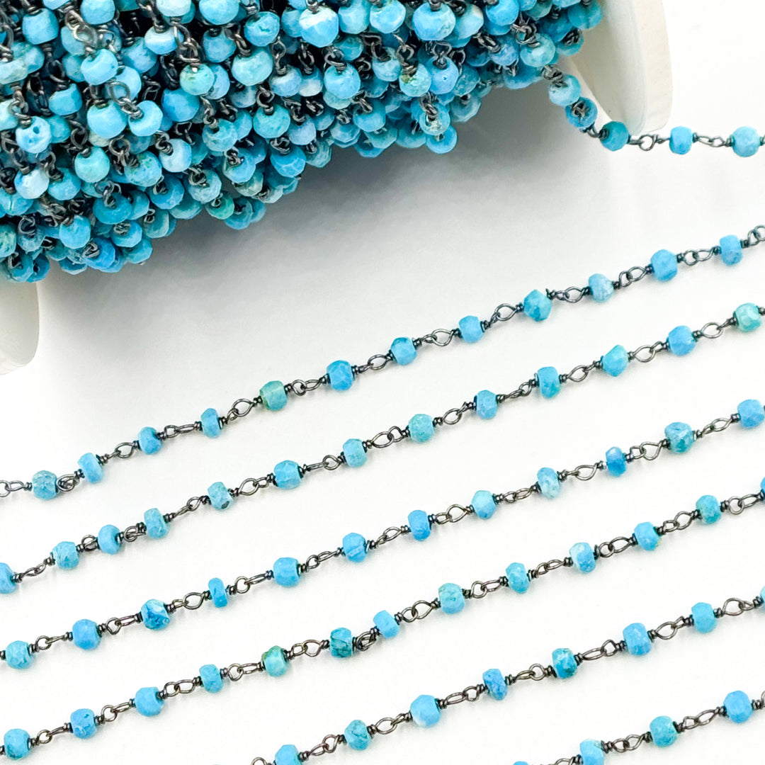TRQ16. Turquoise Black Rhodium 925 Sterling Silver Wire Chain