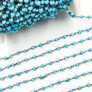 TRQ16. Turquoise Black Rhodium 925 Sterling Silver Wire Chain