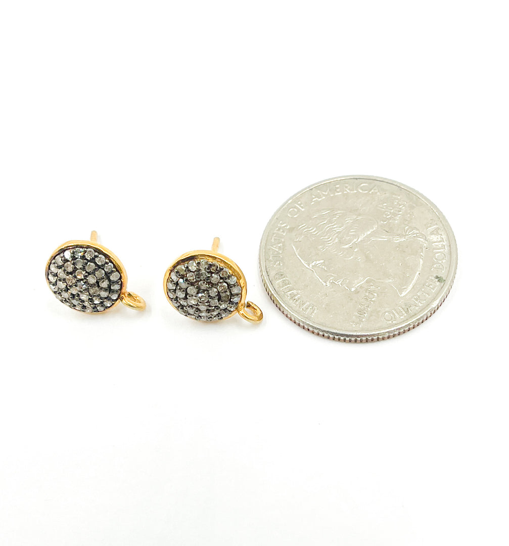 DE034. Diamond Sterling Silver Round Studs with Ring